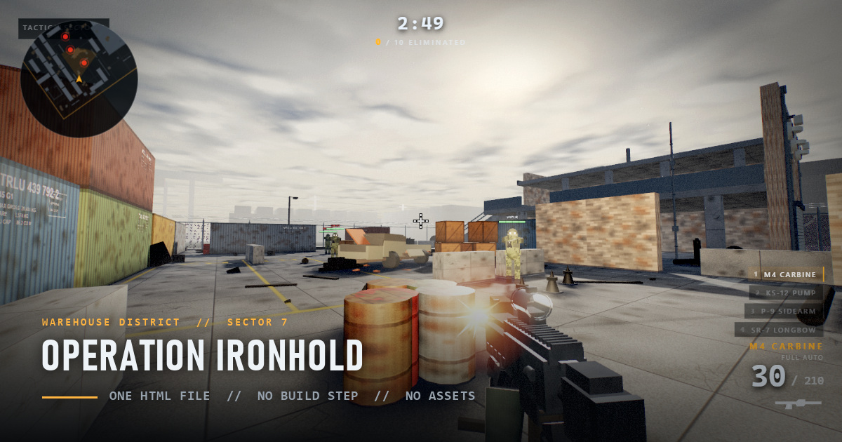 Operation Ironhold — a first-person shooter in one HTML file