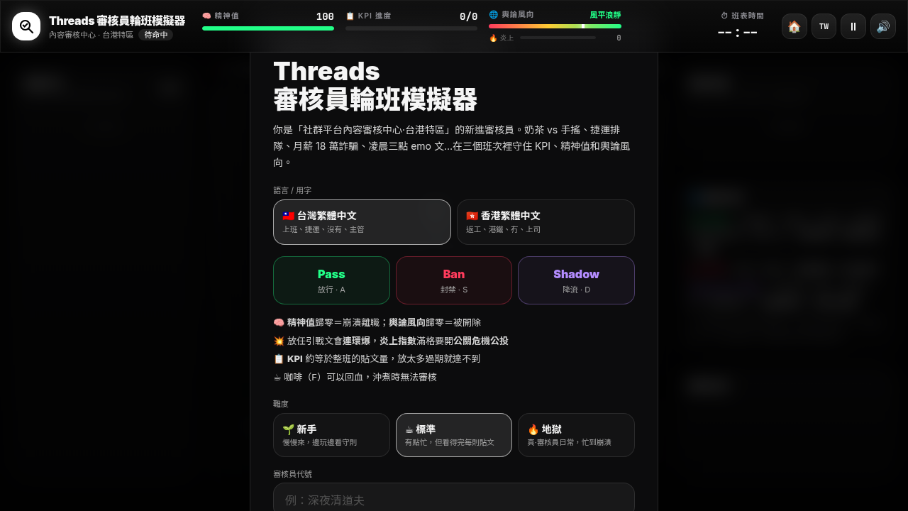 Threads Moderator Shift Simulator